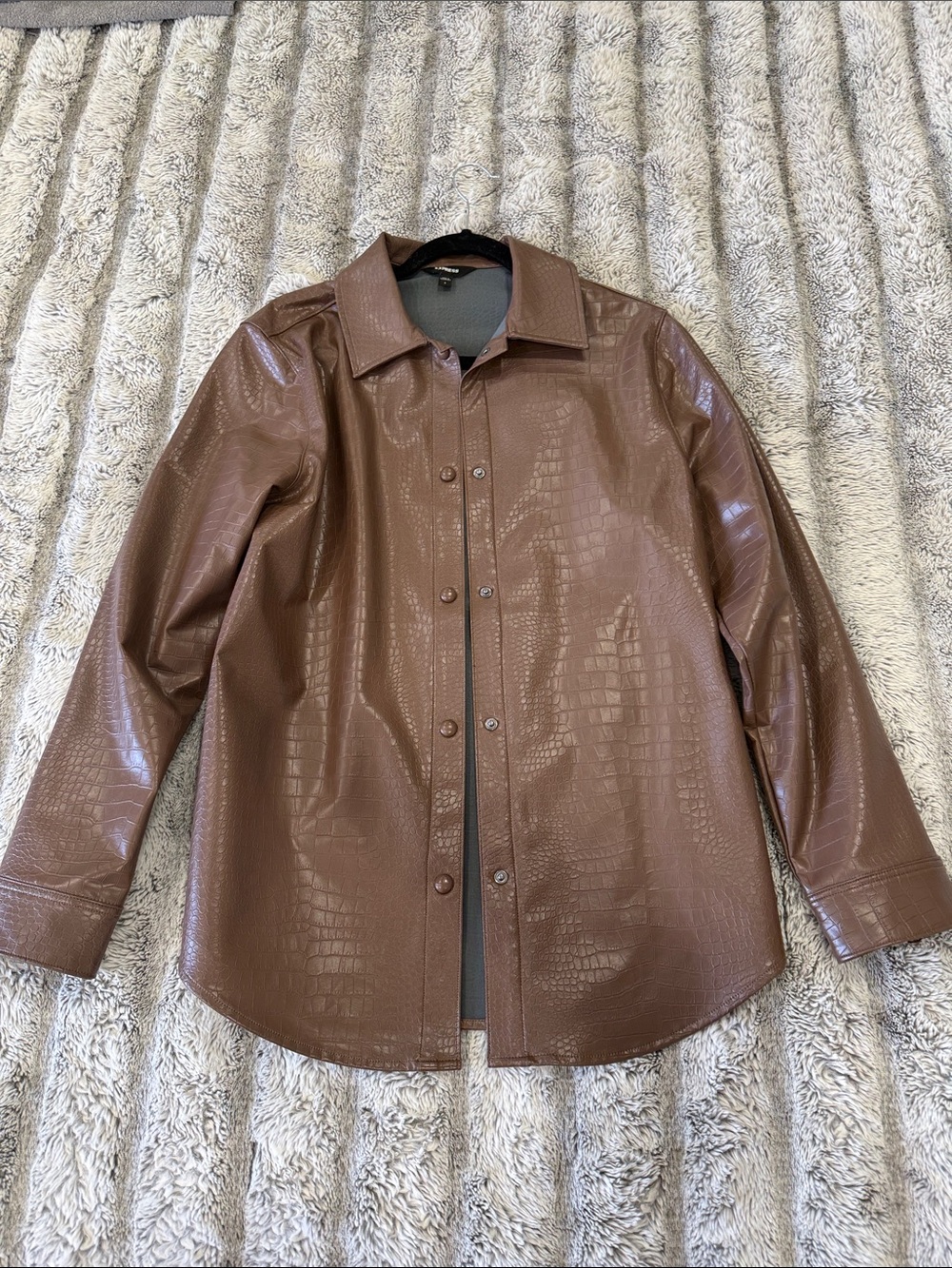 Express Croc-Embossed oversized Faux Leather Jacket in Brown